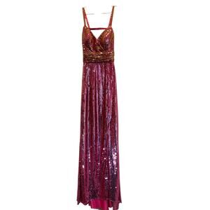 Riva Design Embellished Sequin Strappy Maxi Flare Dress Women's Size 4 Pink